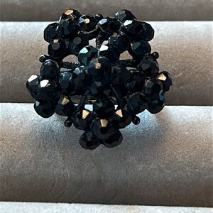 Black faux crystal bling statement ring adjustable